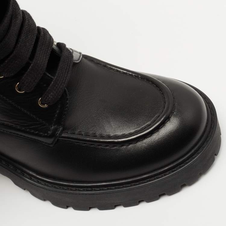 Pre Owned Salvatore Ferragamo Black Leather Shiraz Combat Boots Size 37