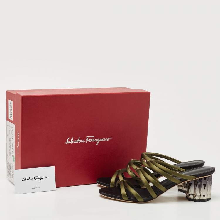 Pre Owned Salvatore Ferragamo Green Satin Slide Sandals Size 39.5