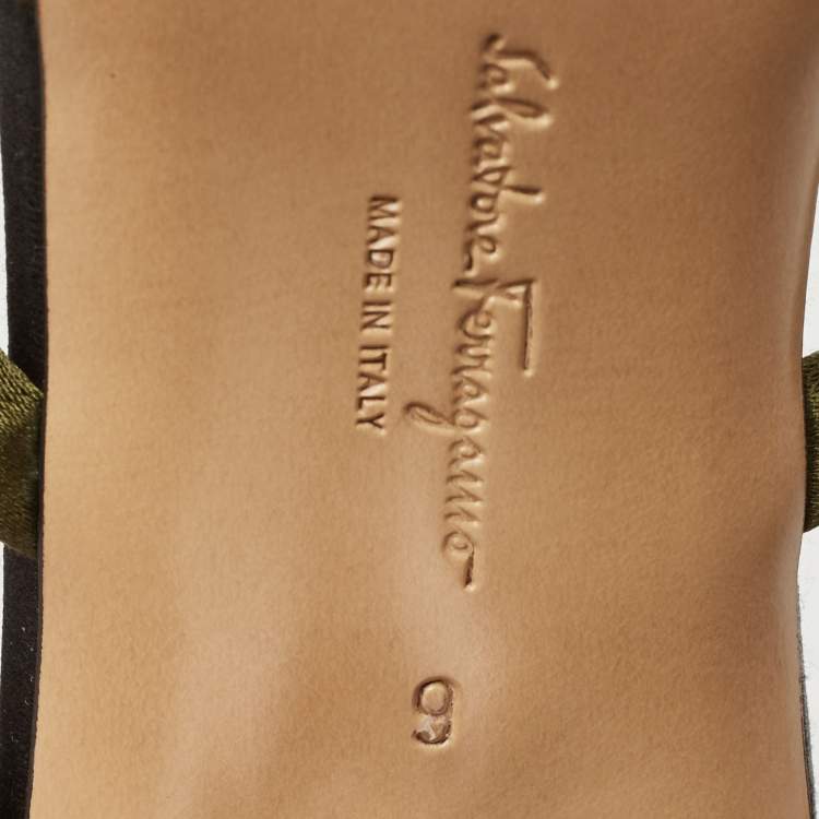 Pre Owned Salvatore Ferragamo Green Satin Slide Sandals Size 39.5