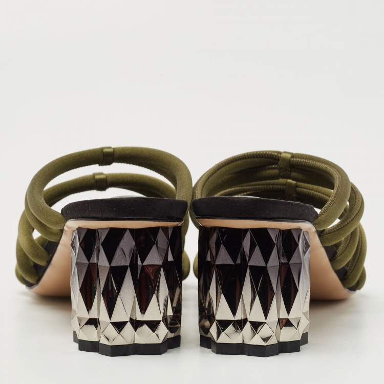 Pre Owned Salvatore Ferragamo Green Satin Slide Sandals Size 39.5