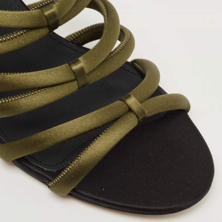Pre Owned Salvatore Ferragamo Green Satin Slide Sandals Size 39.5