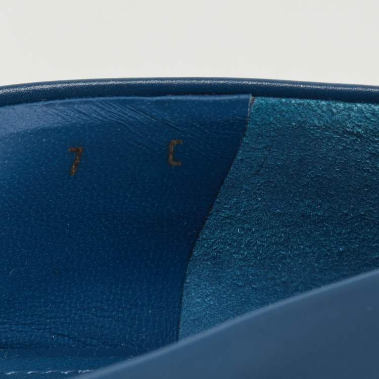 Pre Owned Salvatore Ferragamo Blue Leather Gancini Ballet  Flats Size 37.5