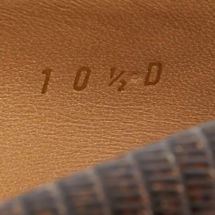 Pre Owned Salvatore Ferragamo Brown Lizard Embossed Leather Vara Bow Peep Toe Pumps Size 41