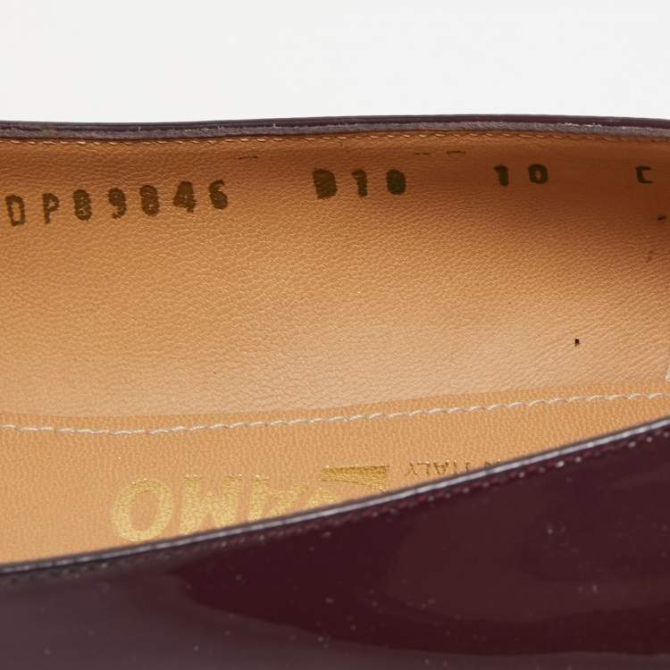 Pre Owned Salvatore Ferragamo Burgundy Patent Leather Ena Gancini Flats Size 40.5