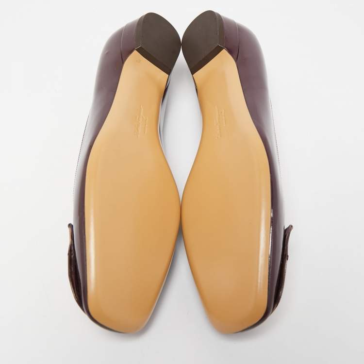 Pre Owned Salvatore Ferragamo Burgundy Patent Leather Ena Gancini Flats Size 40.5