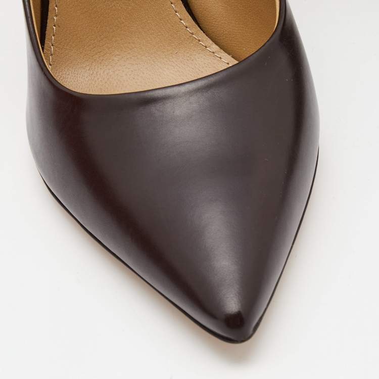 Pre Owned Salvatore Ferragamo Brown Leather Pointed Toe Pumps Size 40.5