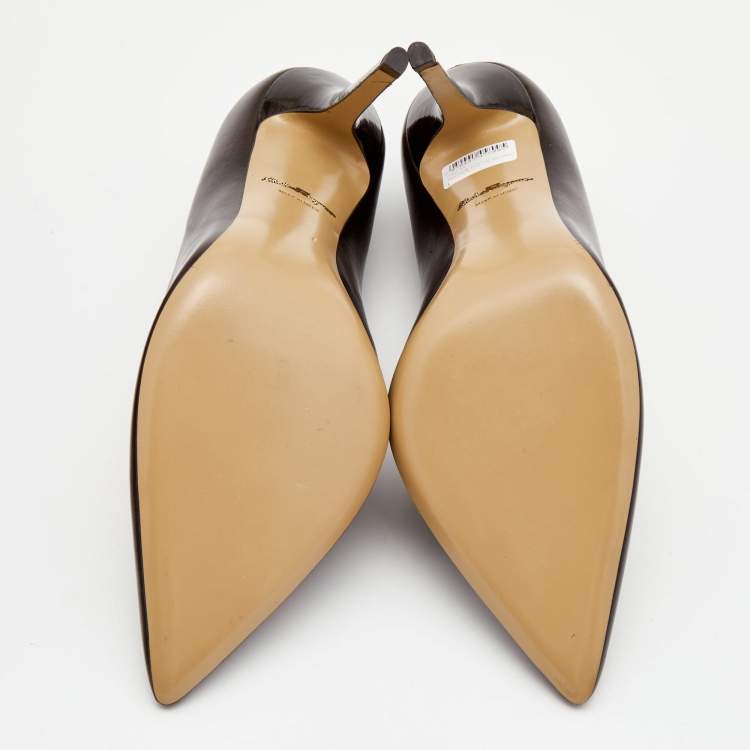 Pre Owned Salvatore Ferragamo Brown Leather Pointed Toe Pumps Size 40.5