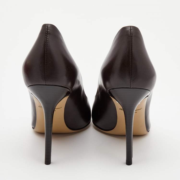 Pre Owned Salvatore Ferragamo Brown Leather Pointed Toe Pumps Size 40.5