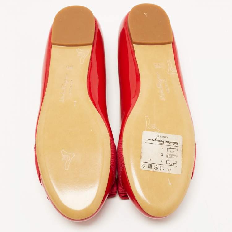 Pre Owned Salvatore Ferragamo Red Patent Leather Varina Ballet Flats Size 36.5