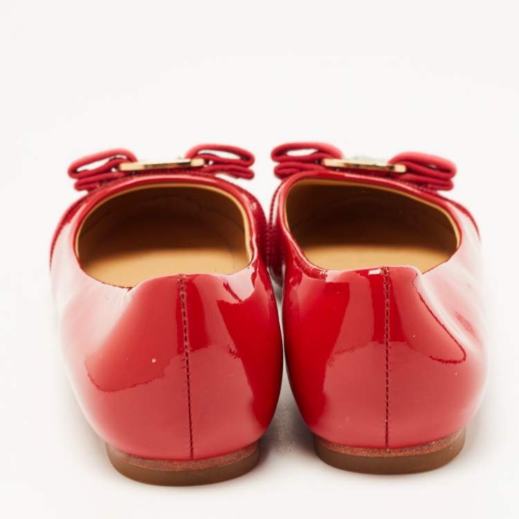 Pre Owned Salvatore Ferragamo Red Patent Leather Varina Ballet Flats Size 36.5