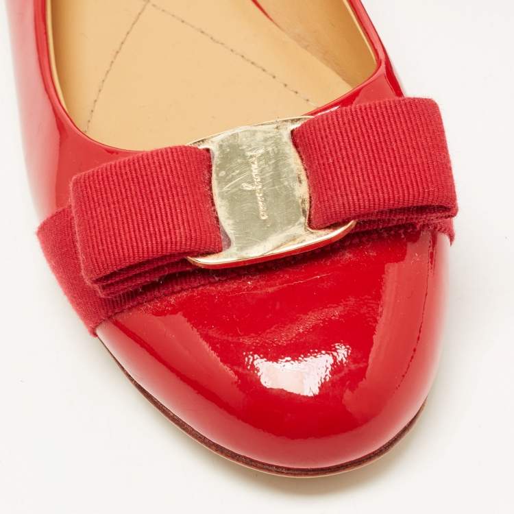 Pre Owned Salvatore Ferragamo Red Patent Leather Varina Ballet Flats Size 36.5