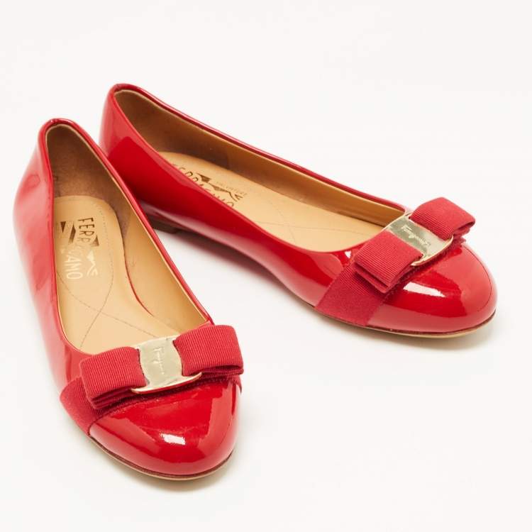 Pre Owned Salvatore Ferragamo Red Patent Leather Varina Ballet Flats Size 36.5