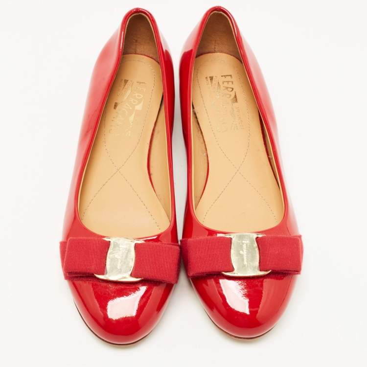 Pre Owned Salvatore Ferragamo Red Patent Leather Varina Ballet Flats Size 36.5