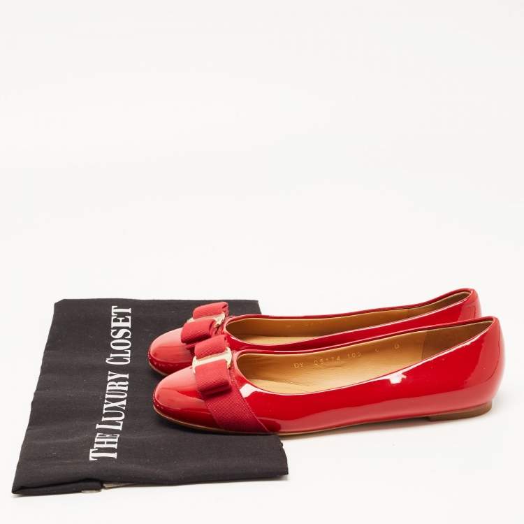 Pre Owned Salvatore Ferragamo Red Patent Leather Varina Ballet Flats Size 36.5