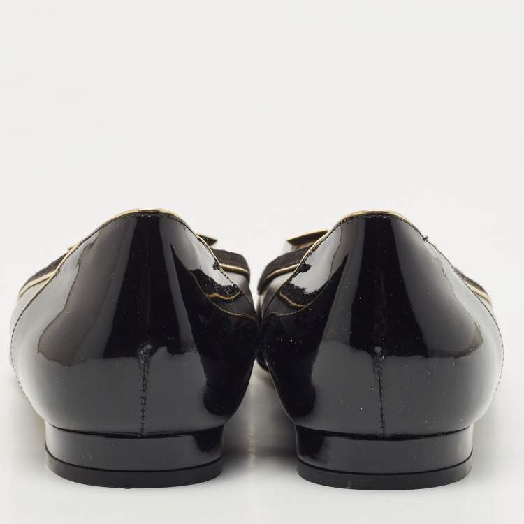 Pre Owned Salvatore Ferragamo Black Leather and Suede Missy Ballet Flats Size 40.5