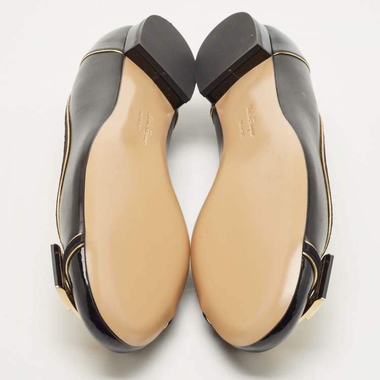 Pre Owned Salvatore Ferragamo Black Leather and Suede Missy Ballet Flats Size 40.5
