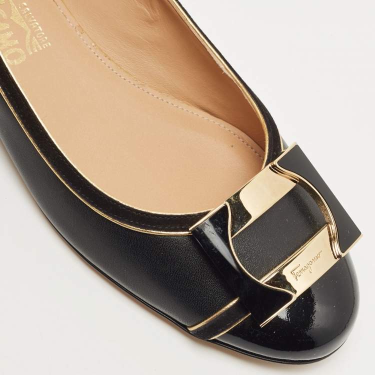 Pre Owned Salvatore Ferragamo Black Leather and Suede Missy Ballet Flats Size 40.5