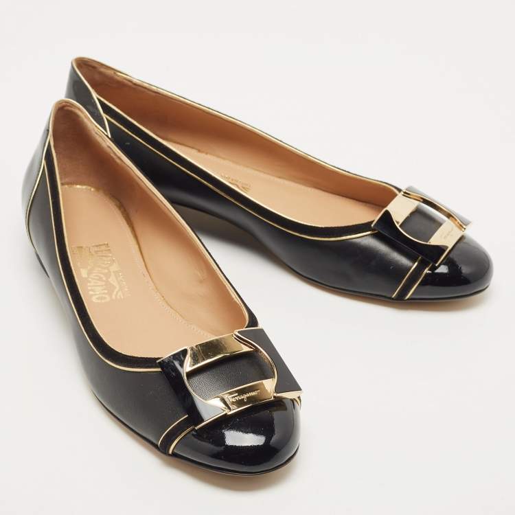 Pre Owned Salvatore Ferragamo Black Leather and Suede Missy Ballet Flats Size 40.5