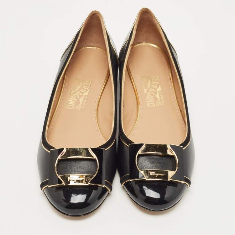 Pre Owned Salvatore Ferragamo Black Leather and Suede Missy Ballet Flats Size 40.5