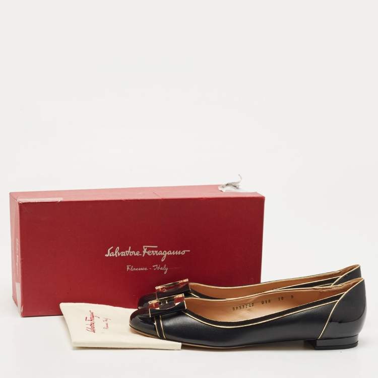 Pre Owned Salvatore Ferragamo Black Leather and Suede Missy Ballet Flats Size 40.5