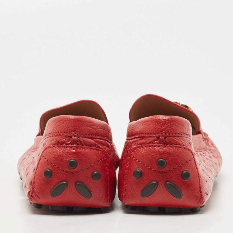 Pre Owned Salvatore Ferragamo Red Ostrich Saba Loafers Size 41.5 