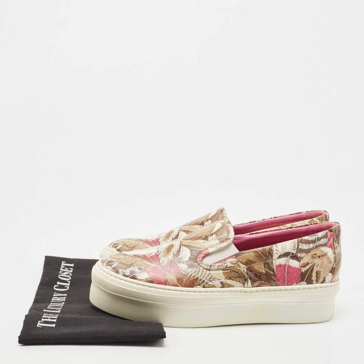Pre Owned Salvatore Ferragamo Multicolor Floral Print Leather Slip On Platform Sneakers Size 40.5