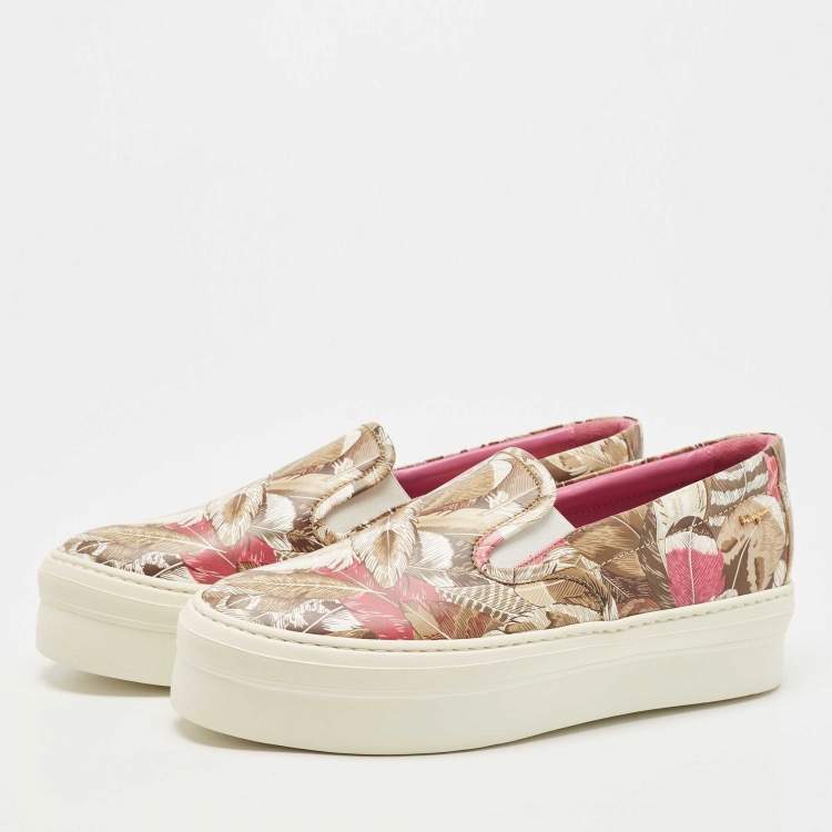 Pre Owned Salvatore Ferragamo Multicolor Floral Print Leather Slip On Platform Sneakers Size 40.5