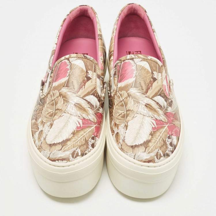 Pre Owned Salvatore Ferragamo Multicolor Floral Print Leather Slip On Platform Sneakers Size 40.5