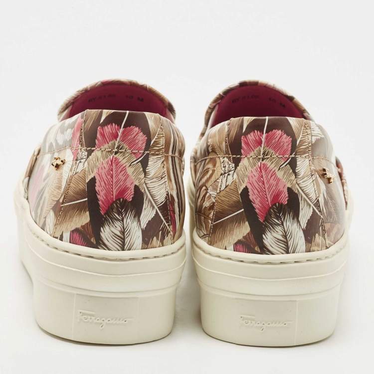 Pre Owned Salvatore Ferragamo Multicolor Floral Print Leather Slip On Platform Sneakers Size 40.5
