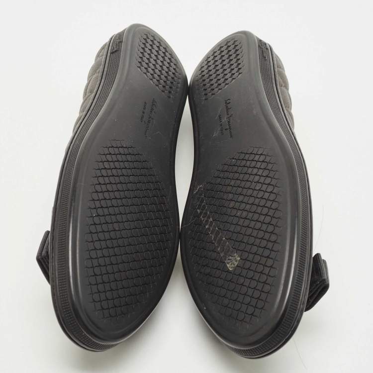 Pre Owned Salvatore Ferragamo Black/Bronze Quilted Leather and Patent Varina Ballet Flats Size 37