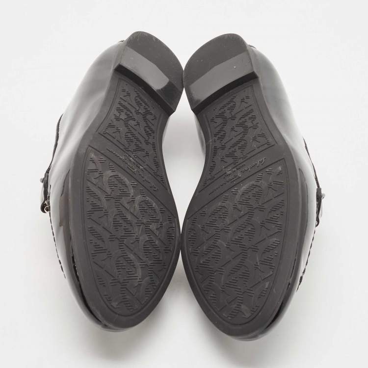 Pre Owned Salvatore Ferragamo Black Patent Leather Trifoglio Smoking Slippers Size 40