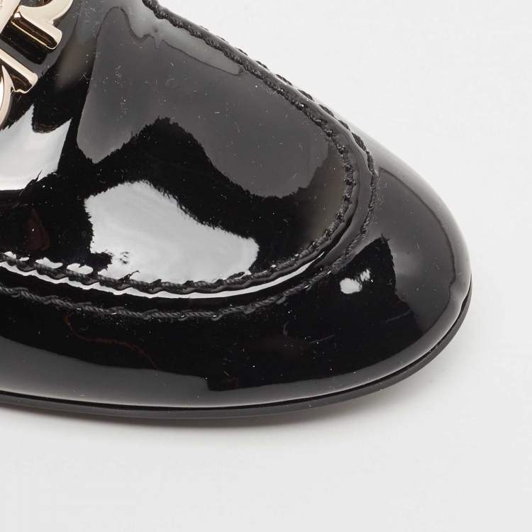Pre Owned Salvatore Ferragamo Black Patent Leather Trifoglio Smoking Slippers Size 40