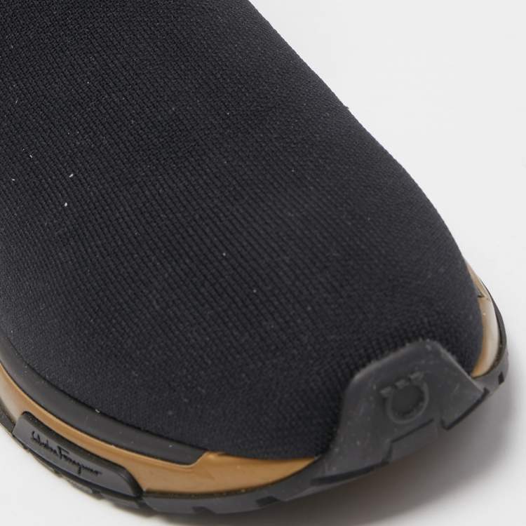 Pre Owned Salvatore Ferragamo Black Knit Fabric Cloth Trainers High Top Sneakers Size 40