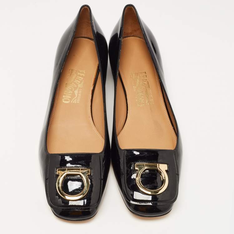 Pre Owned Salvatore Ferragamo Black Patent Varina Ballet Flats Size 40.5