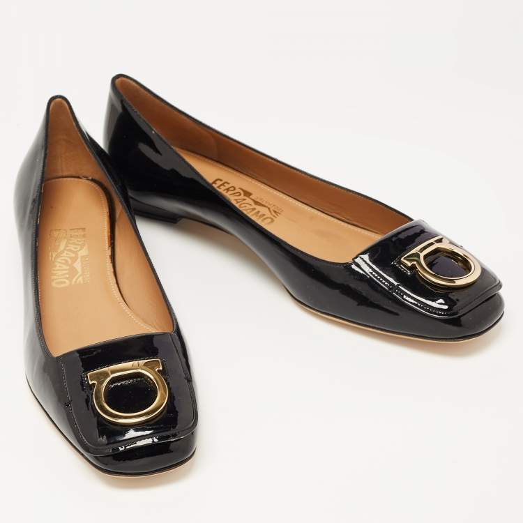 Pre Owned Salvatore Ferragamo Black Patent Varina Ballet Flats Size 40.5