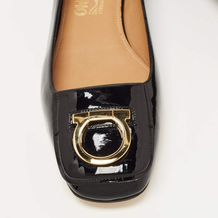 Pre Owned Salvatore Ferragamo Black Patent Varina Ballet Flats Size 40.5