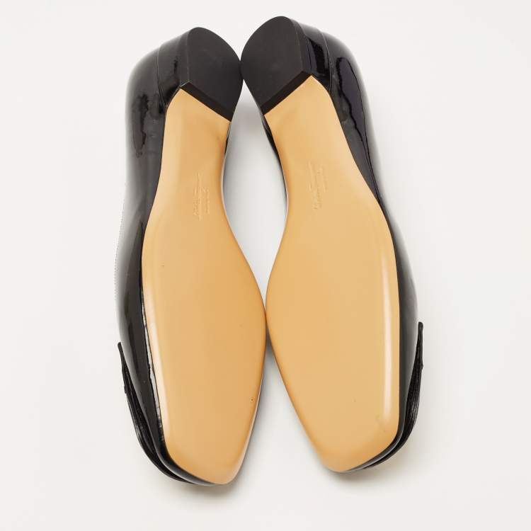 Pre Owned Salvatore Ferragamo Black Patent Varina Ballet Flats Size 40.5