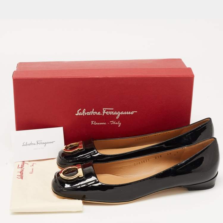 Pre Owned Salvatore Ferragamo Black Patent Varina Ballet Flats Size 40.5