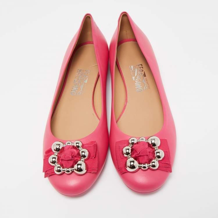 Pre Owned Salvatore Ferragamo Pink Leather Ballet Flats Size 41