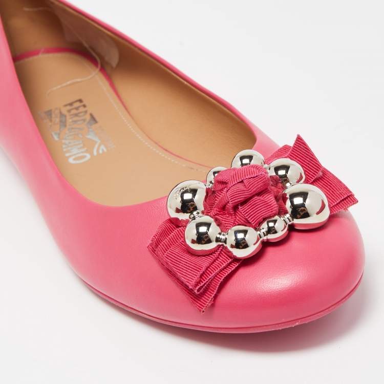 Pre Owned Salvatore Ferragamo Pink Leather Ballet Flats Size 41