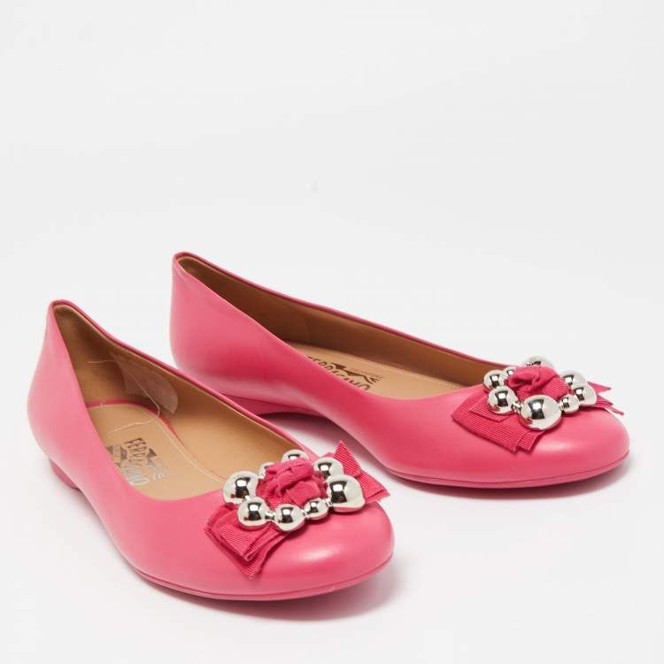 Pre Owned Salvatore Ferragamo Pink Leather Ballet Flats Size 41