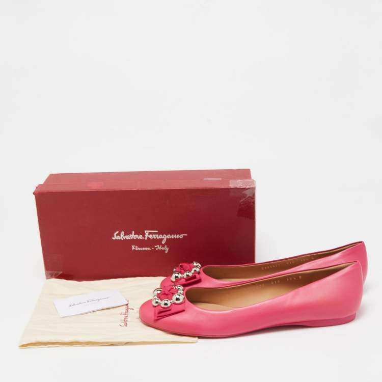 Pre Owned Salvatore Ferragamo Pink Leather Ballet Flats Size 41