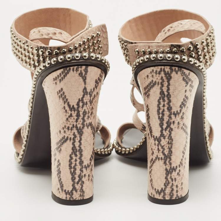 Pre Owned Salvatore Ferragamo Beige Python Leather Studded Ankle Cuff Sandals Size 41