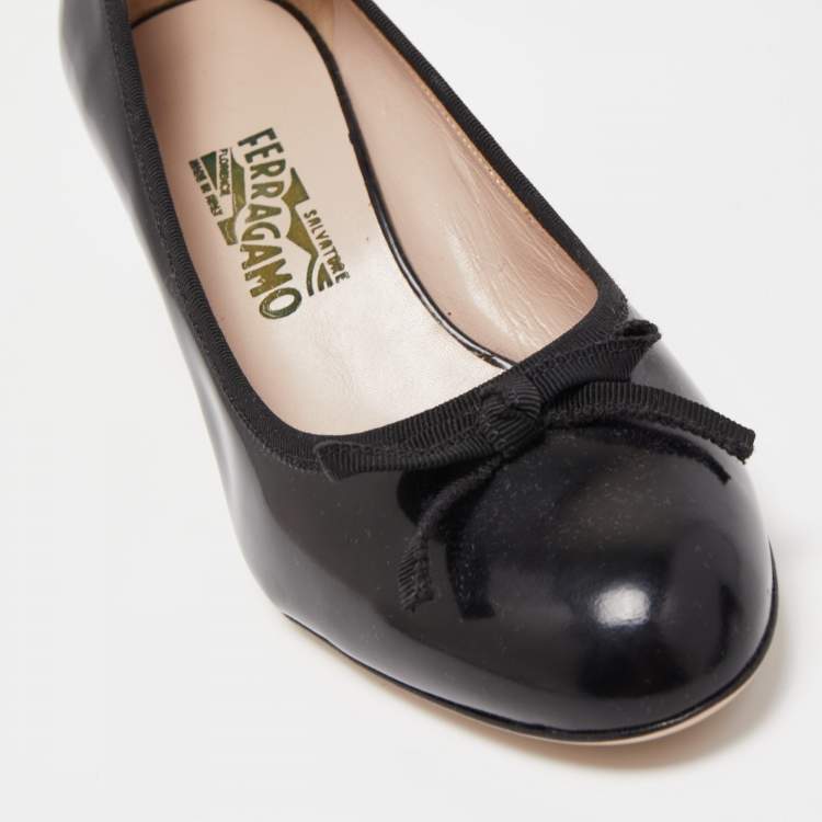 Pre Owned Salvatore Ferragamo Black Patent Leather Block Heel Pumps Size 41.5