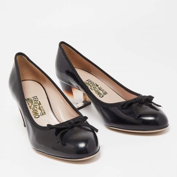 Pre Owned Salvatore Ferragamo Black Patent Leather Block Heel Pumps Size 41.5