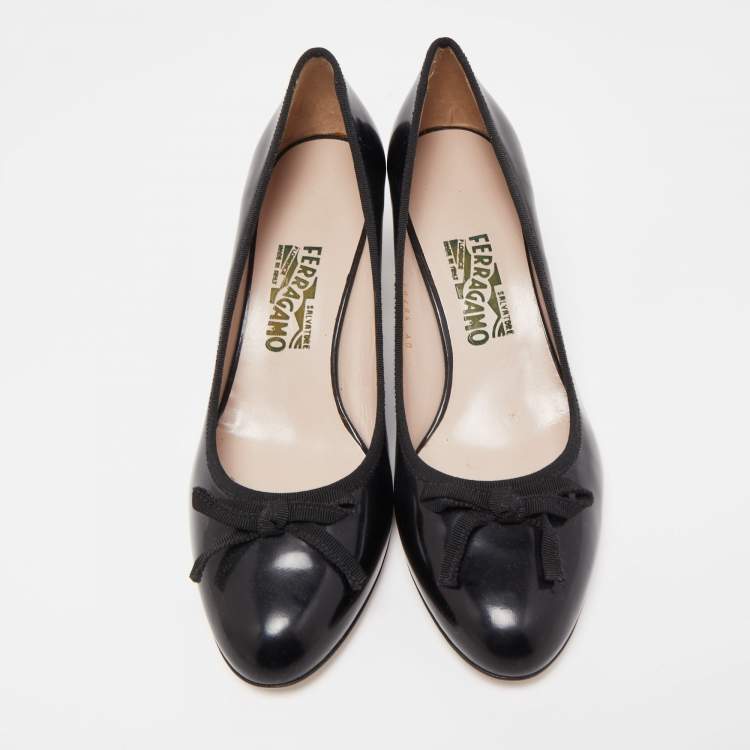 Pre Owned Salvatore Ferragamo Black Patent Leather Block Heel Pumps Size 41.5