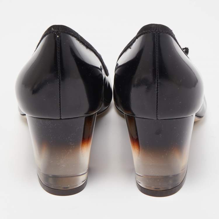 Pre Owned Salvatore Ferragamo Black Patent Leather Block Heel Pumps Size 41.5