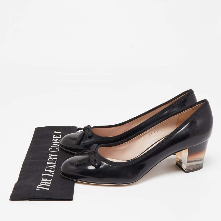 Pre Owned Salvatore Ferragamo Black Patent Leather Block Heel Pumps Size 41.5