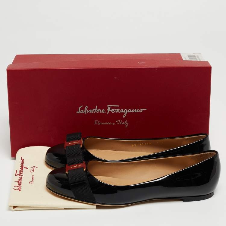 Pre Owned Salvatore Ferragamo Black Patent Leather Varina Ballet Flats Size 37.5
