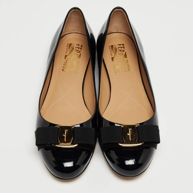 Pre Owned Salvatore Ferragamo Black Patent Leather Varina Ballet Flats Size 37.5